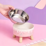 Cartoon Ice Cream Design Stainless Steel Raised Pet Bowl - Image 2