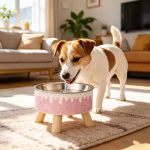 Cartoon Ice Cream Design Stainless Steel Raised Pet Bowl