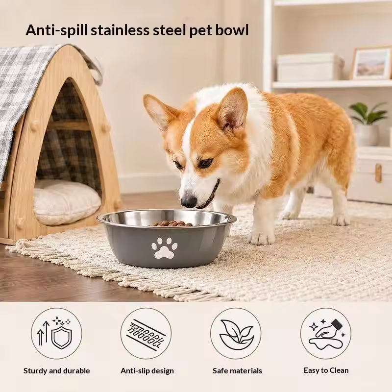 Stainless Steel Dog Basin Paw Print Pet Stainless Steel Dog Basin Paw Print Pet - Image 1